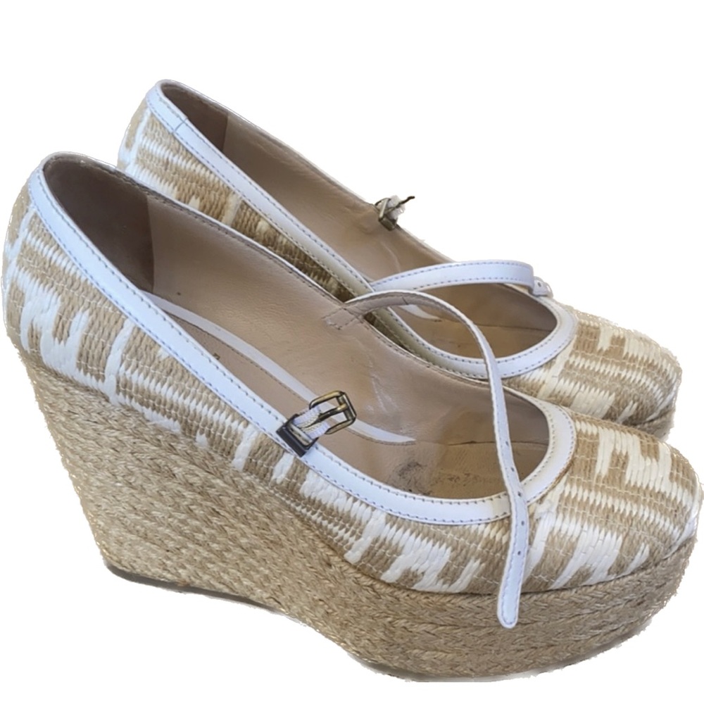 FENDI Zeppa Espadrille Platform Wedge Mary Jane Natural  Sz EUR 38.5 ❤️ Pinup